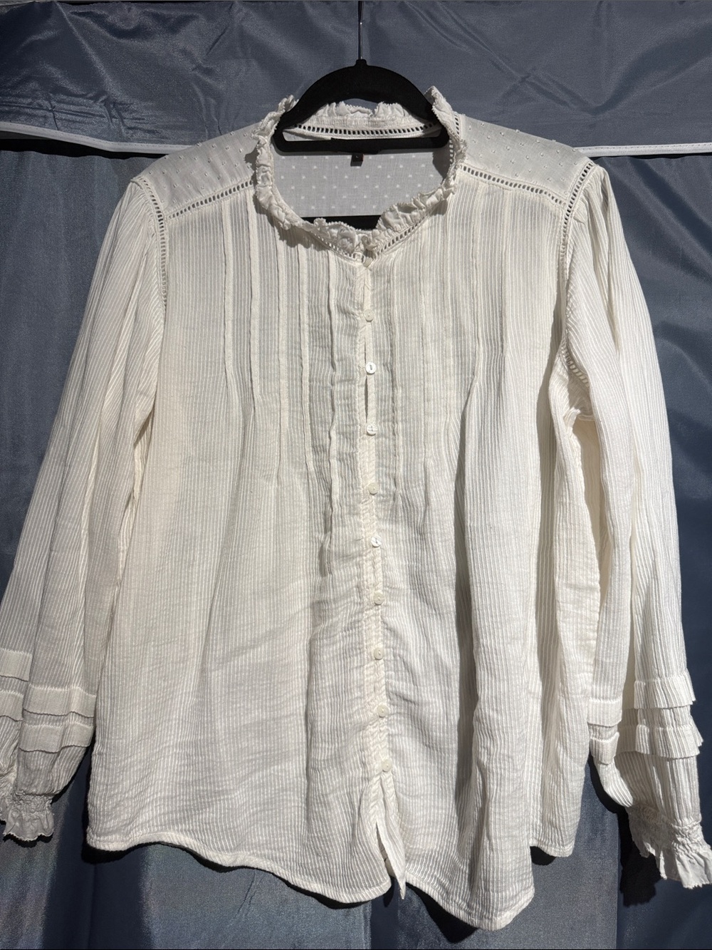 Quince Cream Ruffle-Trim Button Front Shirt